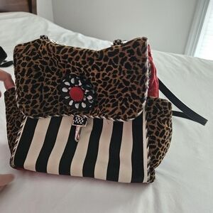 Silver Plum Handbag Purse/Backpack Bag Magnet Close Tassel Decor, EC